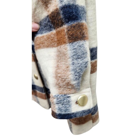 Zara Plaid Wool Blend Jacket With Gold Buttons In Cream Brown And Blue S… - Picture 6 of 11